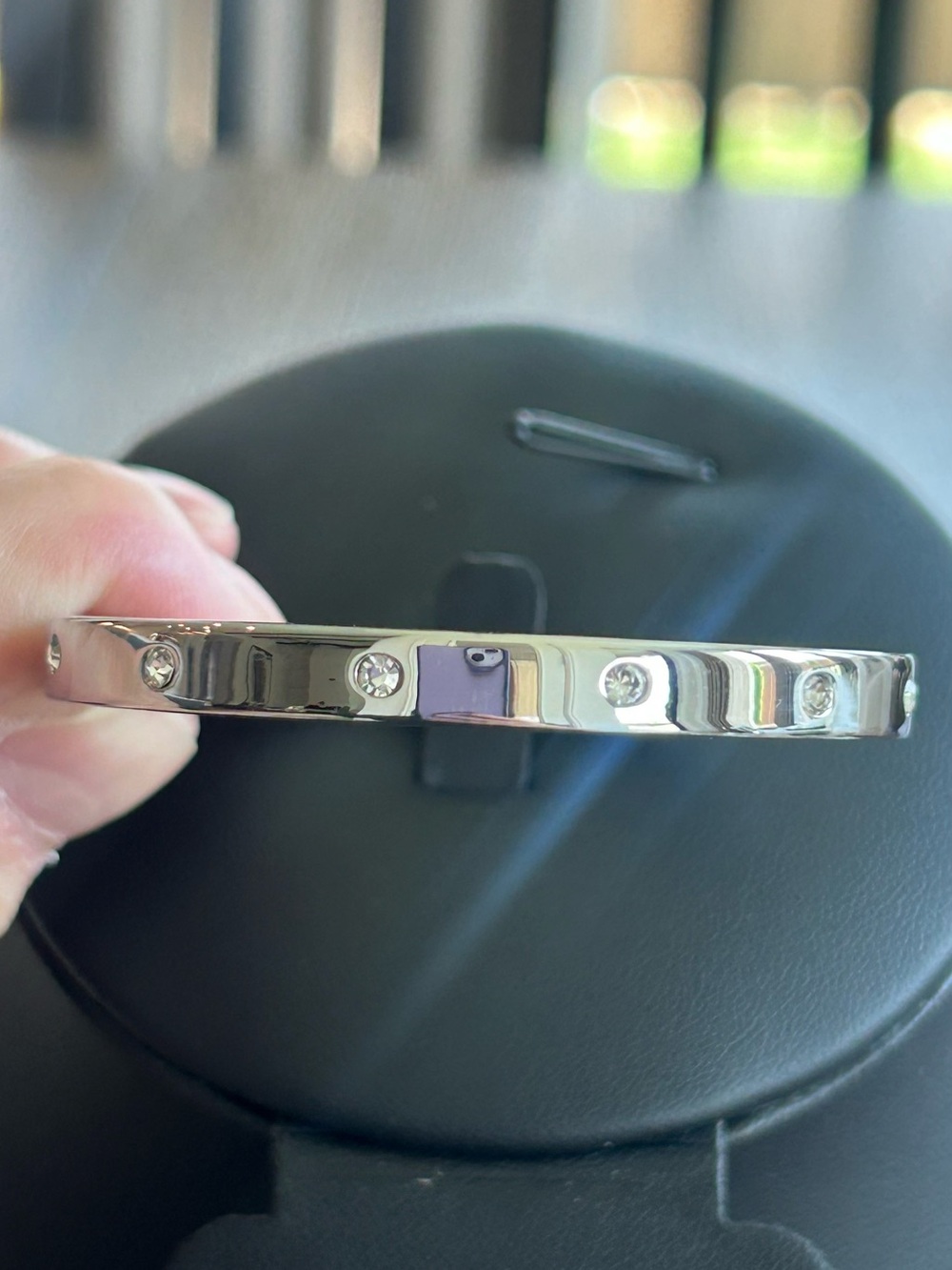 Silver Tone Crystal Accent Hinged Bangle Bracelet